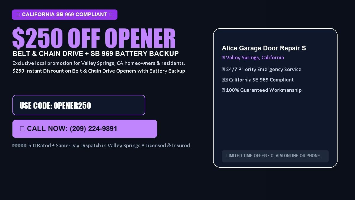 Alice Garage Door Repair Service $250 OFF Premium LiftMaster Opener Installation in Valley Springs, CA
